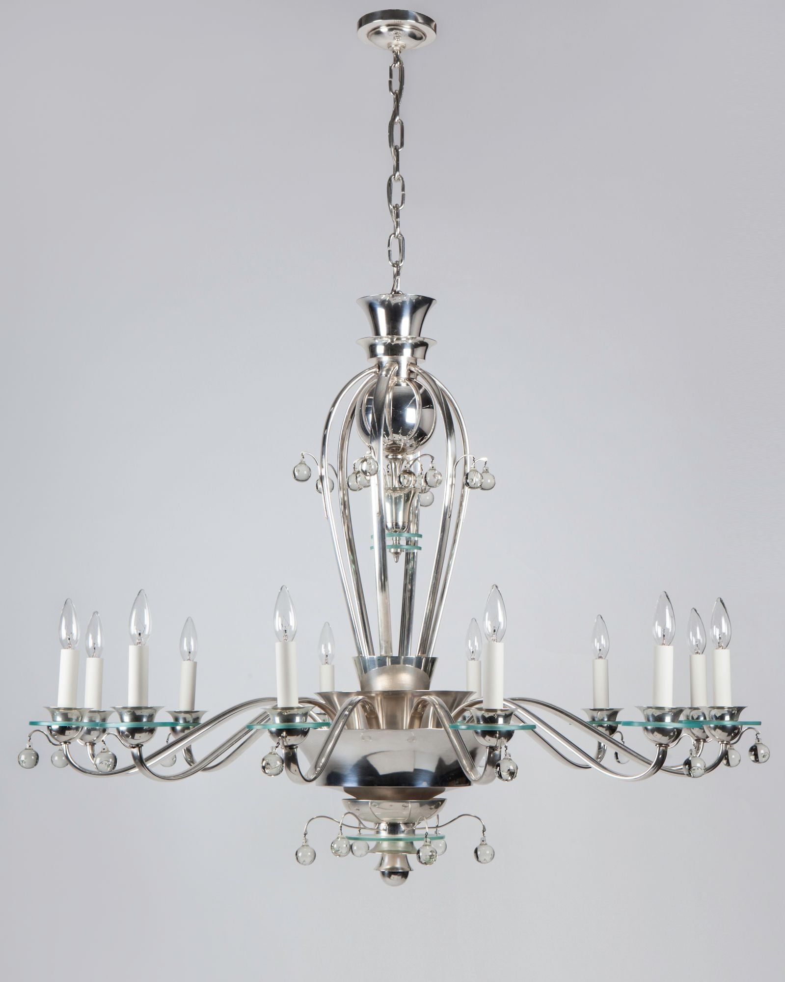 Silverplate Deco Chandelier with Glass Bobeches (ahl4157)
